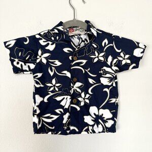 Hilo Hattie Blue Floral Hawaiian Shirt Baby Size 12 Months Tropical Beach Travel